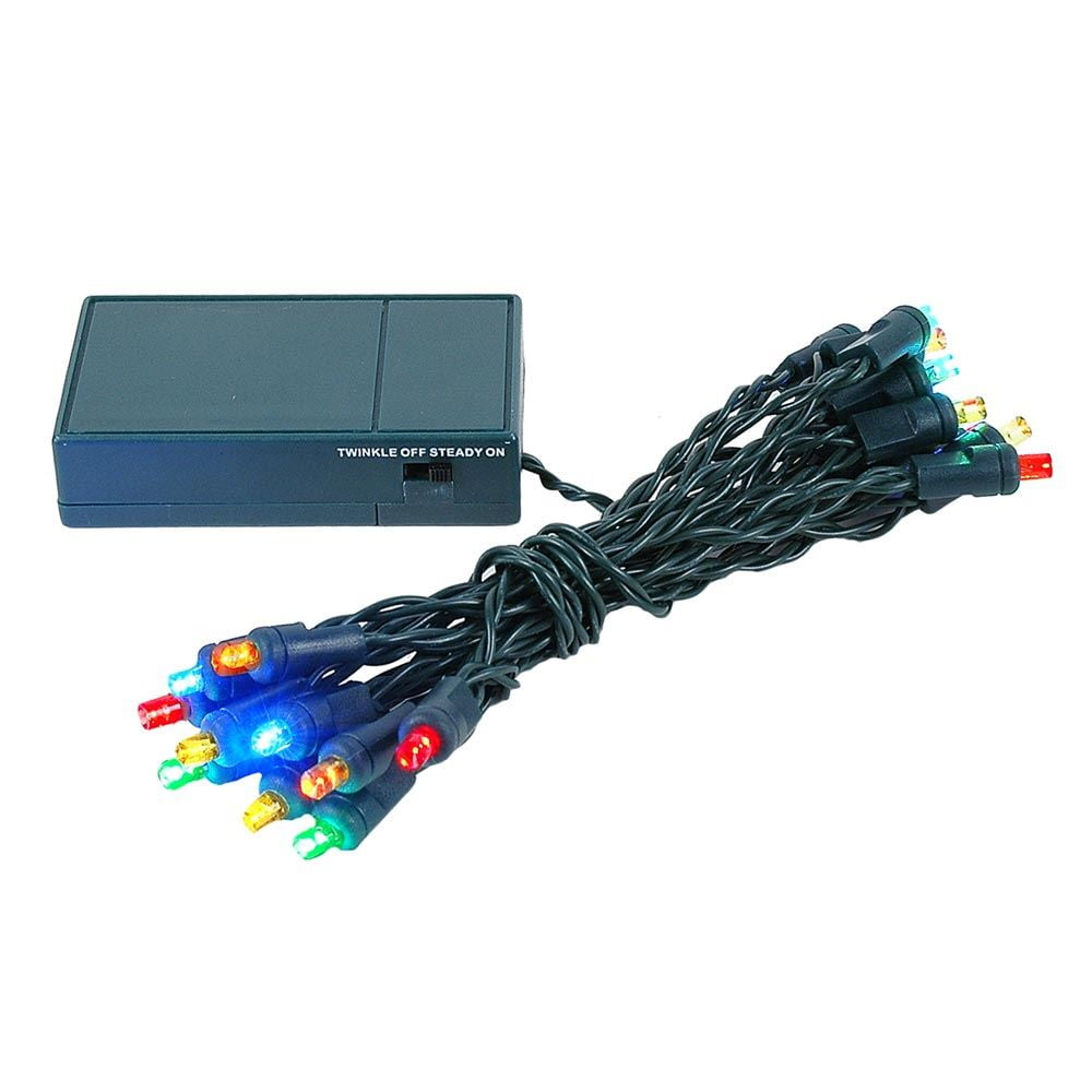Novelty Lights 20 Light Battery Operated LED Christmas Mini Light Set, Multi, Green Wire, 8' Long