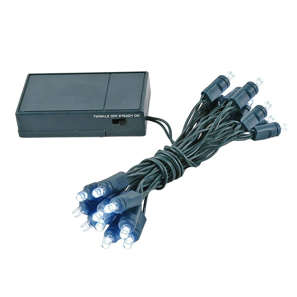 Novelty Lights 20 Light LED Battery Christmas Mini Light Set, Green Wire, 8' Long White