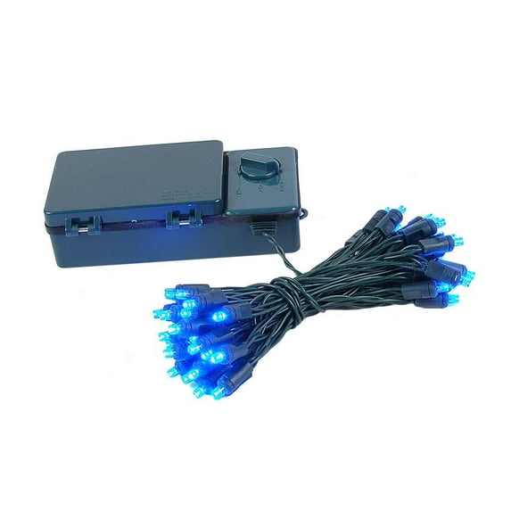 Novelty Lights 50 Light LED Battery Operated Christmas Mini Light Set, Blue, Green Wire, 18' Long