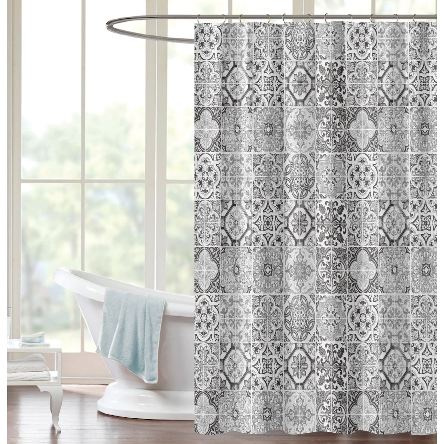 Novelty Peva 13-piece Shower Curtain with Hooks No liner needed Tile