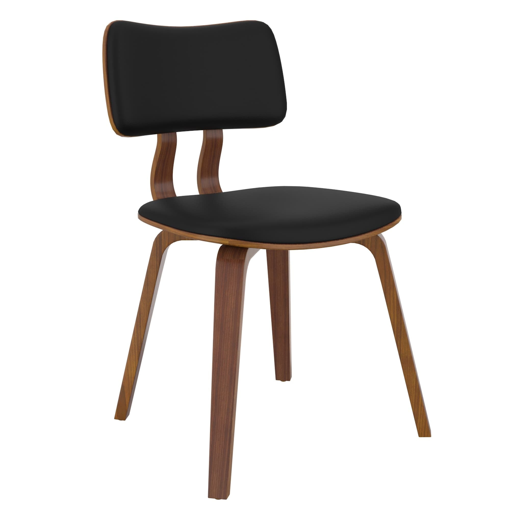MidCentury Modern Faux Leather and Wood Dining Chair Black and Walnut