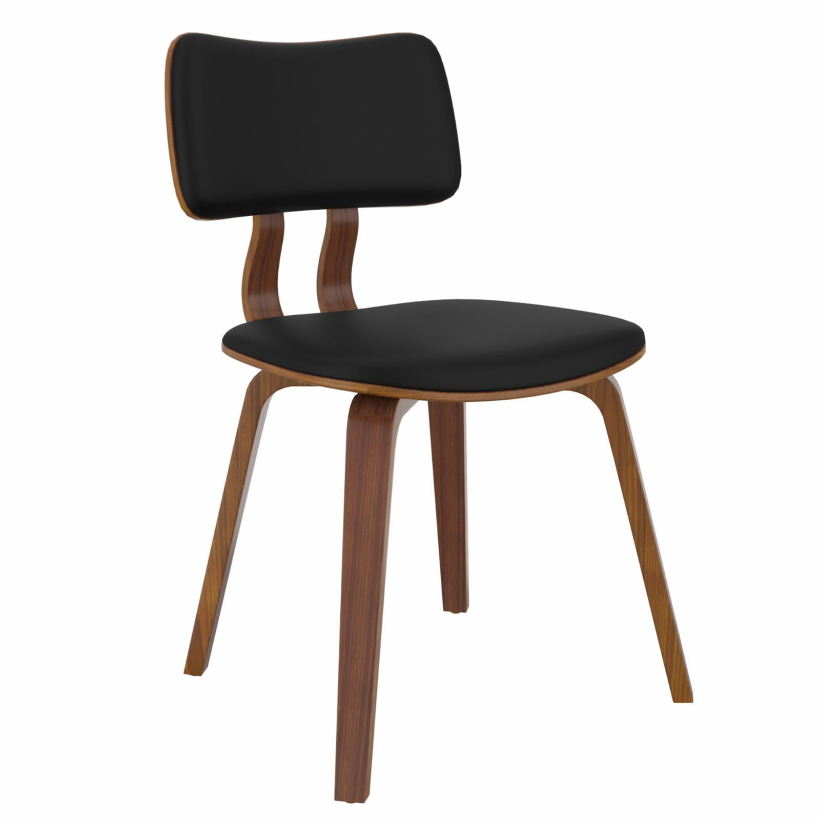 MidCentury Modern Faux Leather and Wood Dining Chair Black and Walnut