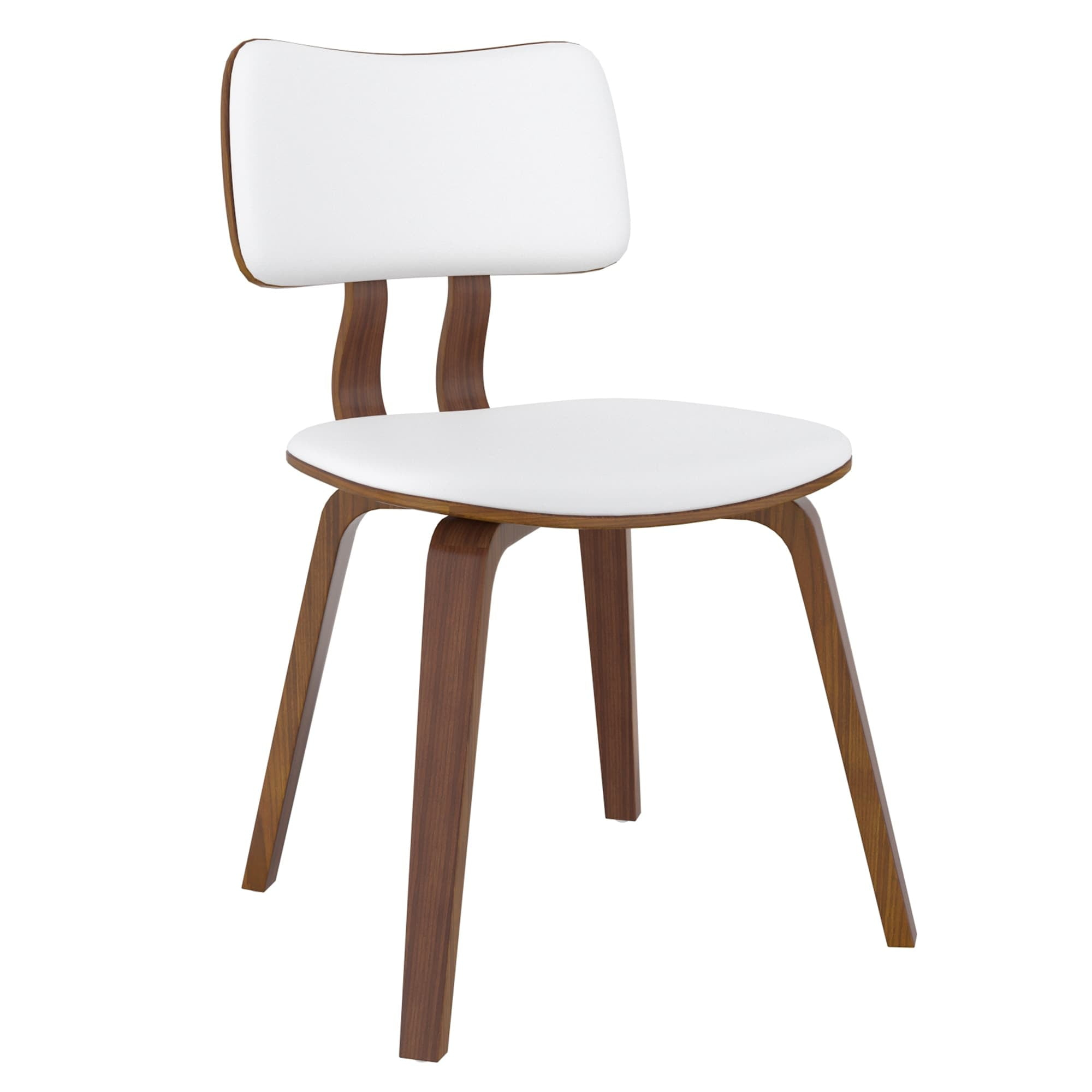 MidCentury Modern Faux Leather and Wood Dining Chair White and Walnut