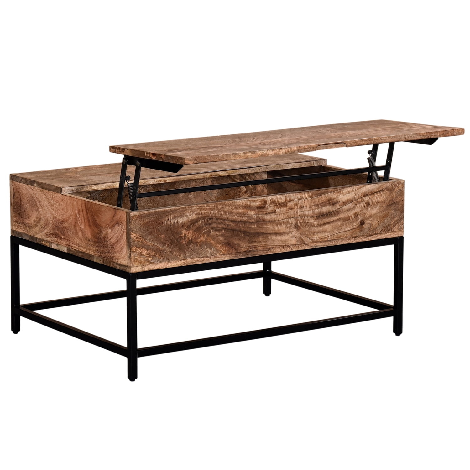 Industrial Chic Solid Wood and Iron LiftTop Coffee Table Natural Burnt and Black