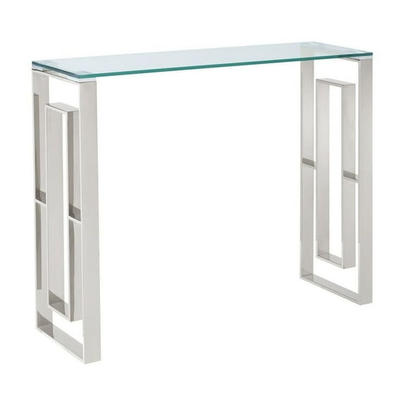Contemporary Stainless Steel and Glass ConsoleDesk Silver