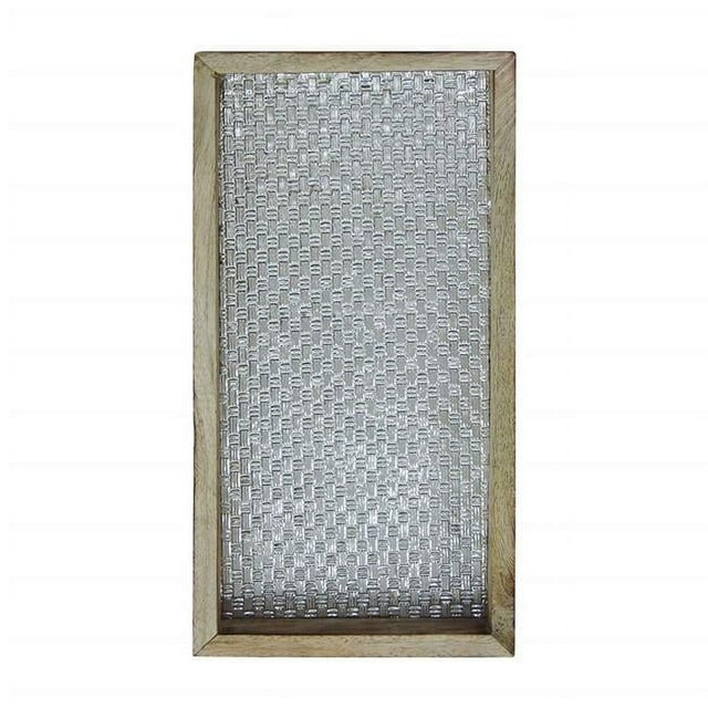 Aluminum Embossed Wooden Vanity Tray for Luxurious bath countertop, Holder for Hand Towel, Watch, Makeup Brush, Reading Glass, Perfume, Jewelry, Perfect For Kitchen Counters, Bathrooms, Silver