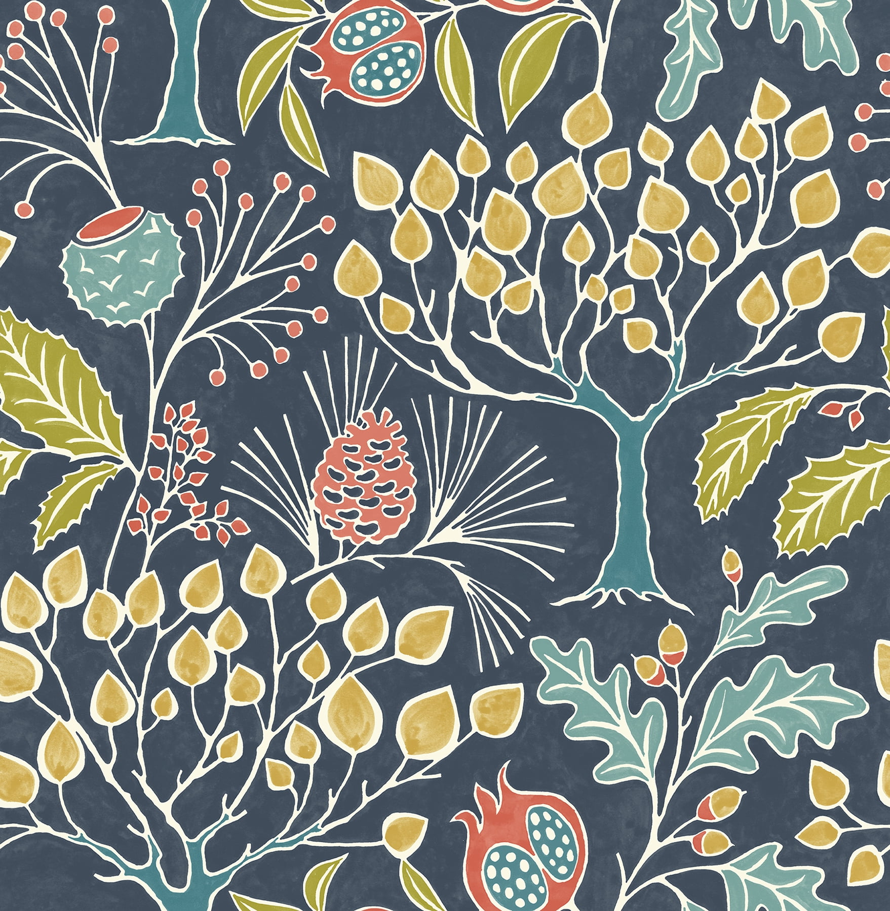 NuWallpaper Groovy Garden Navy Vinyl Peel And Stick Wallpaper, 216-in by 20.5-in, 30.75 Sq. ft. 1 count