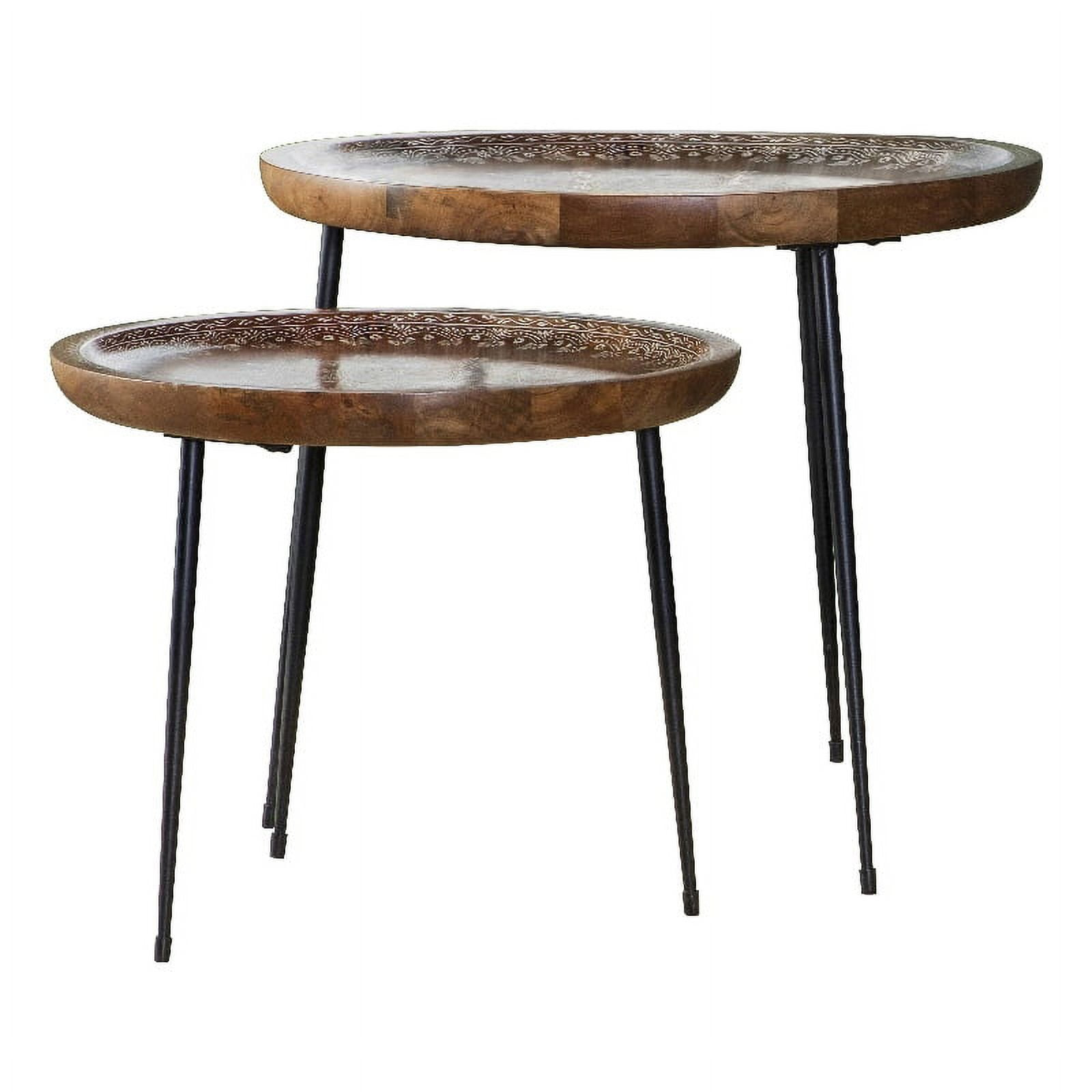 Coaster Nuala 2-Piece Round Wood Tray Top Nesting Table in Brown/Black