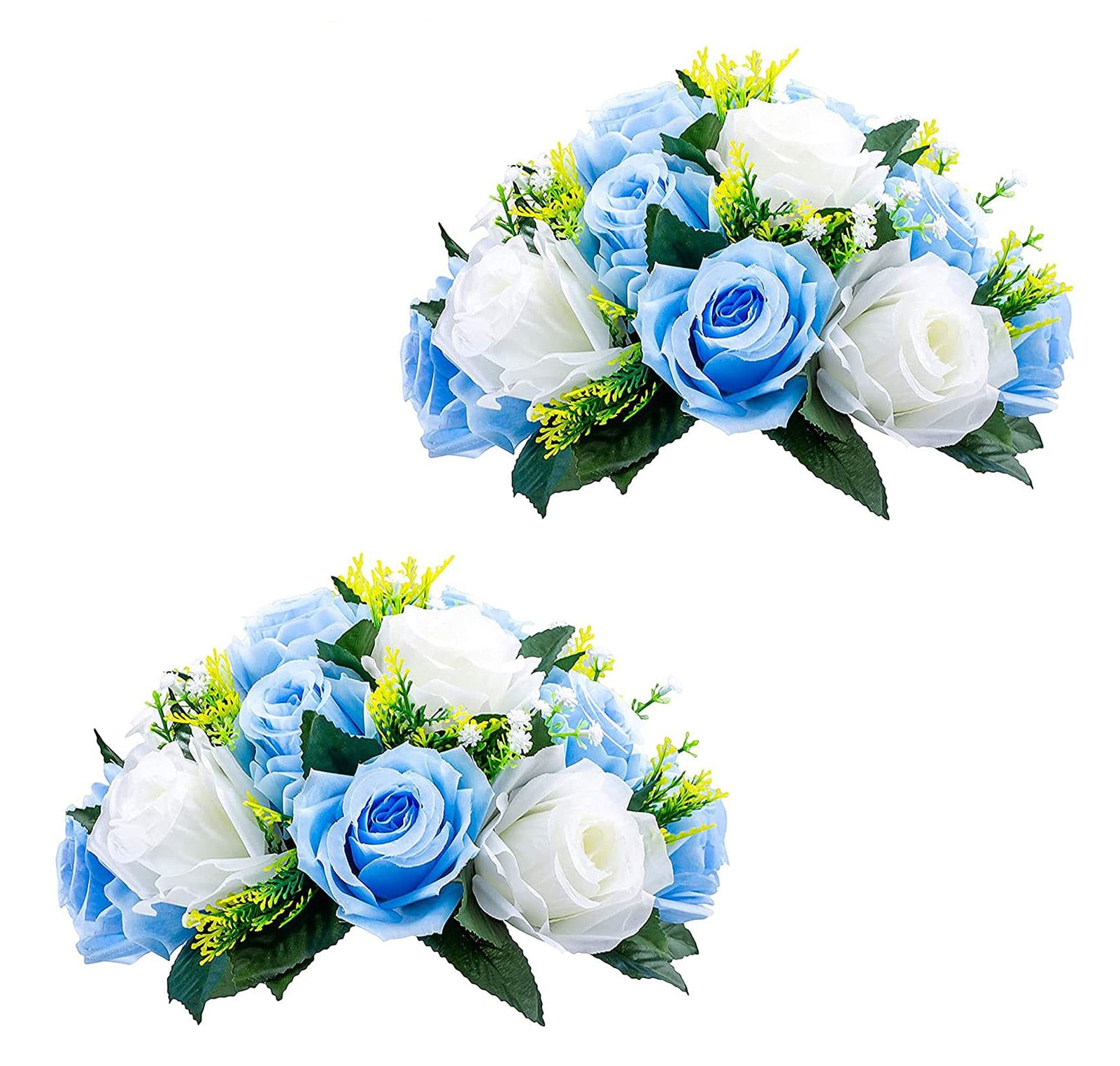 Nuptio Set of 2 Blue&White Artificial Flower Kissing ball, 15 Heads Fake Peony Silk Rose Flowers Bouquet for Centerpiece Wedding Birthday Party Home Table Decor