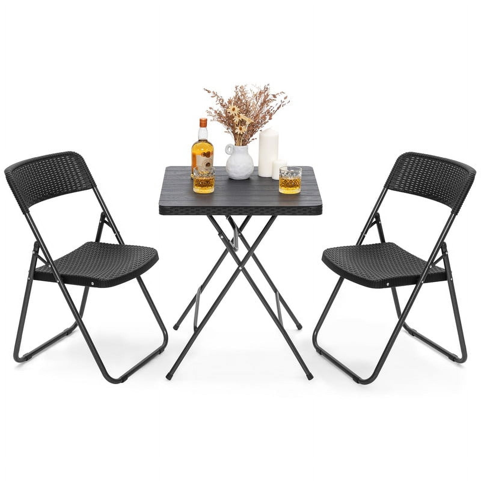 Nuu Garden 3 -Piece Black Rattan Bistro Patio Dining Set Iron Square Table with 2 Stationary Chairs
