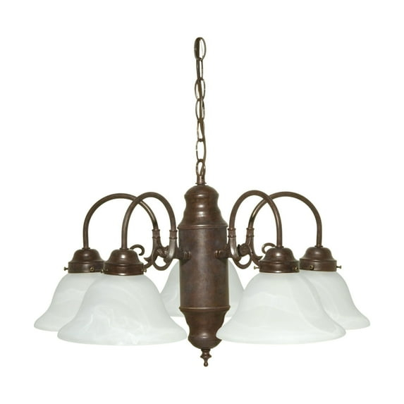 5-Light Old Bronze Chandelier with Alabaster Glass Shades