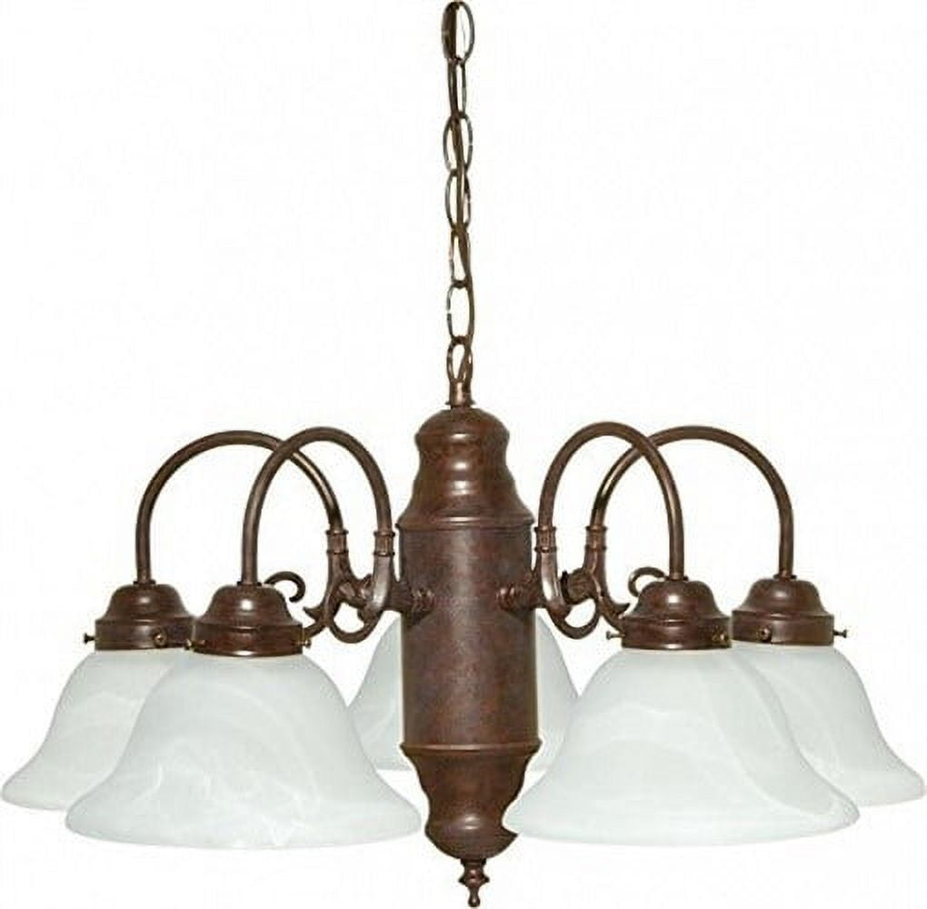 5-Light Old Bronze Chandelier with Alabaster Glass Shades