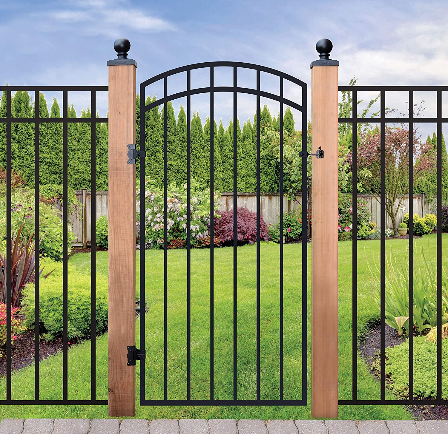 Nuvo Iron GGI0440 33" w x 68" h Garnet Ex. Rail Arched (Designed for Openings of 36" w) Gate, 33" x 68", Black 33" x 68" - Garnet Rail Arched Gate