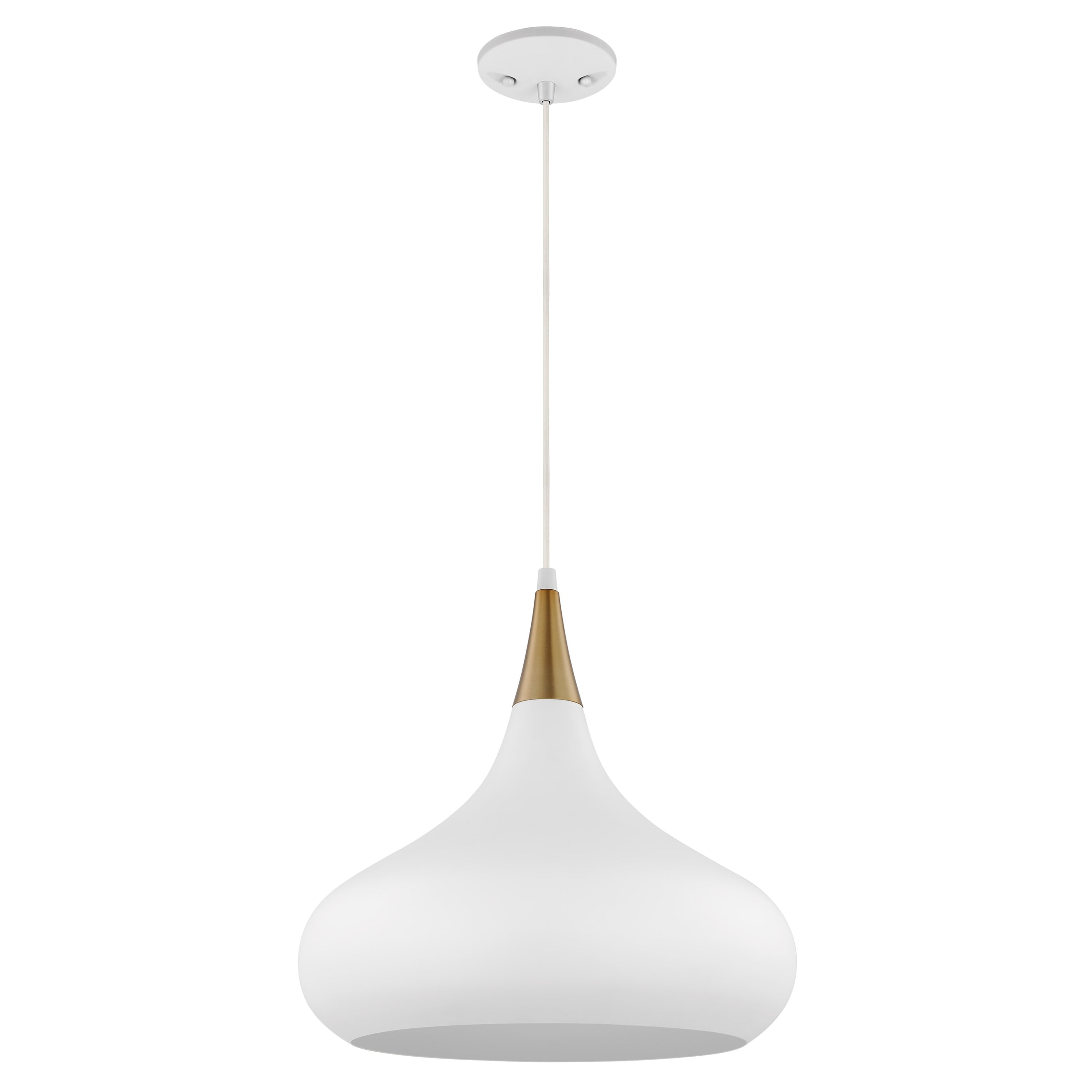 60/7515-Nuvo Lighting-Phoenix - 1 Light Medium Pendant In Mid-Century Modern Style-14 Inches Tall and 14.13 Inches Wide-Matte White/Burnished Brass
