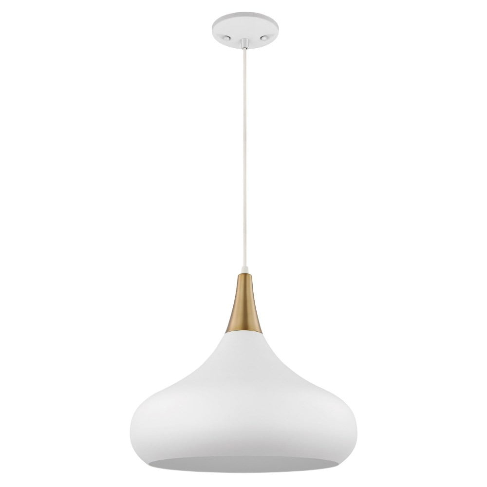 60/7518-Nuvo Lighting-Phoenix - 1 Light Large Pendant In Mid-Century Modern Style-16.13 Inches Tall and 18 Inches Wide-Matte White/Burnished Brass
