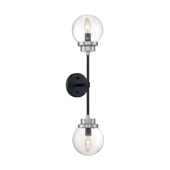 Nuvo Lighting Axis - 2 Light Sconce with Clear Glass - Matte Black and Brushed Nickel Accents Finish