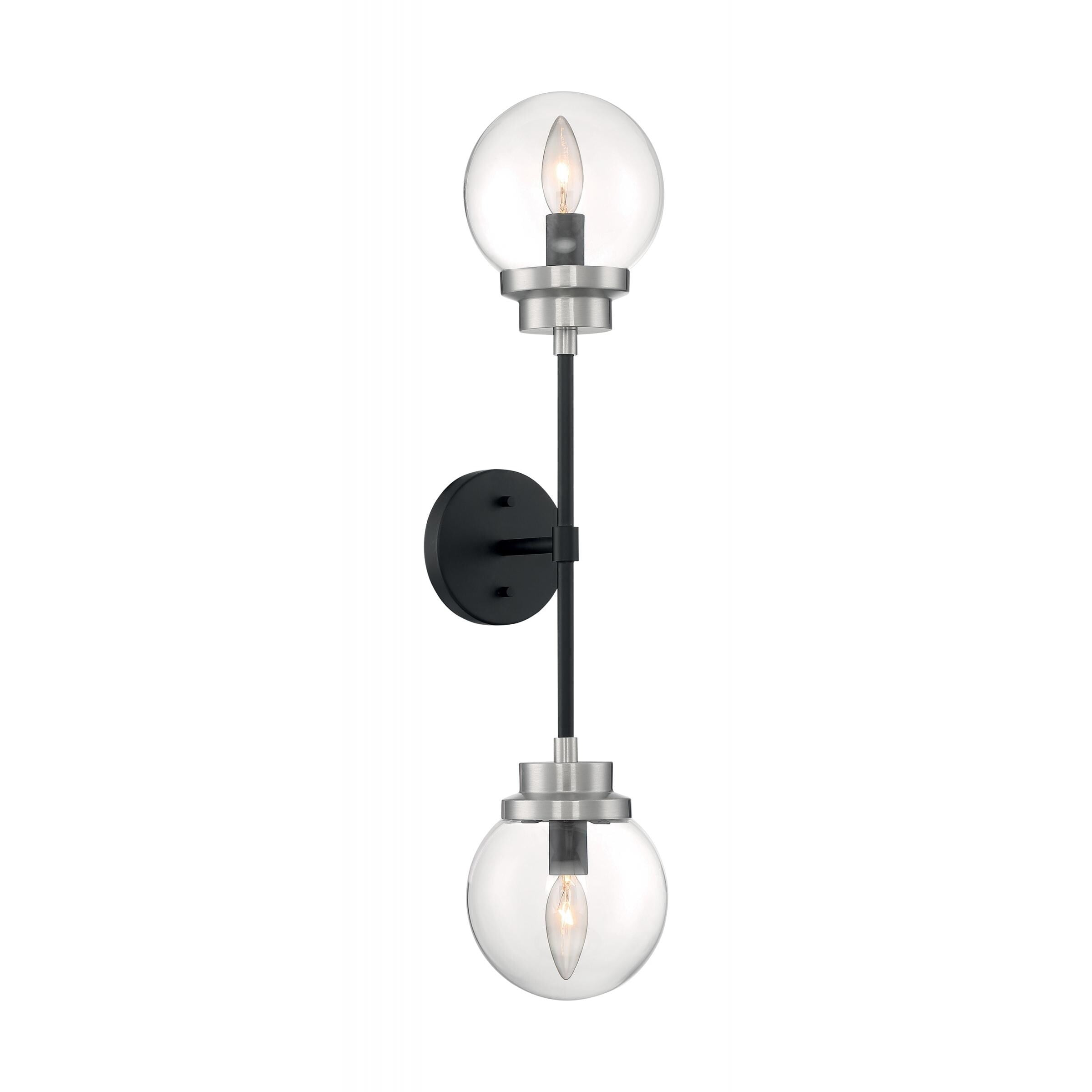 Nuvo Lighting Axis - 2 Light Sconce with Clear Glass - Matte Black and Brushed Nickel Accents Finish