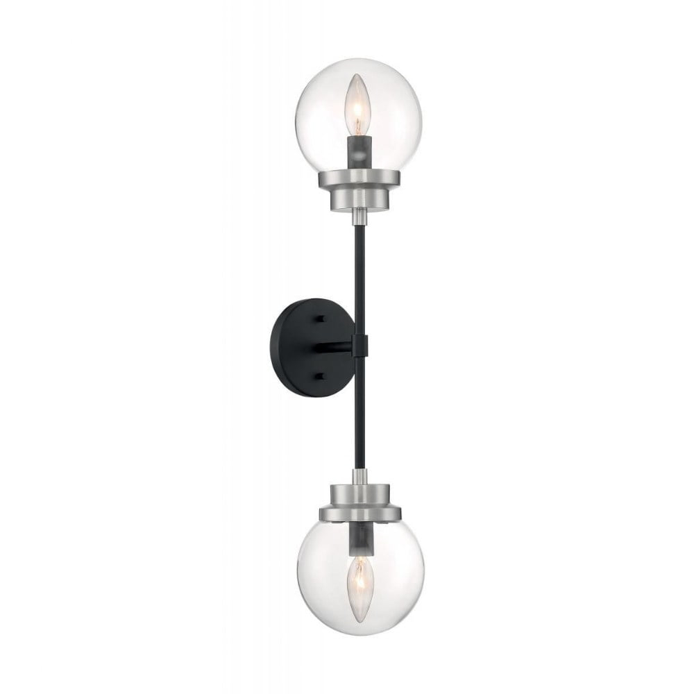 Nuvo Lighting Axis - 2 Light Sconce with Clear Glass - Matte Black and Brushed Nickel Accents Finish
