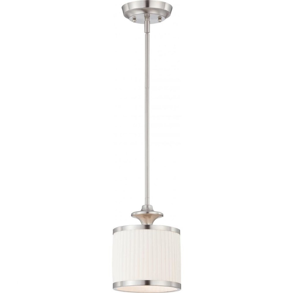 Nuvo Lighting Candice Nickel and Flat Pleated White Shade 1-Light Mini Pendant