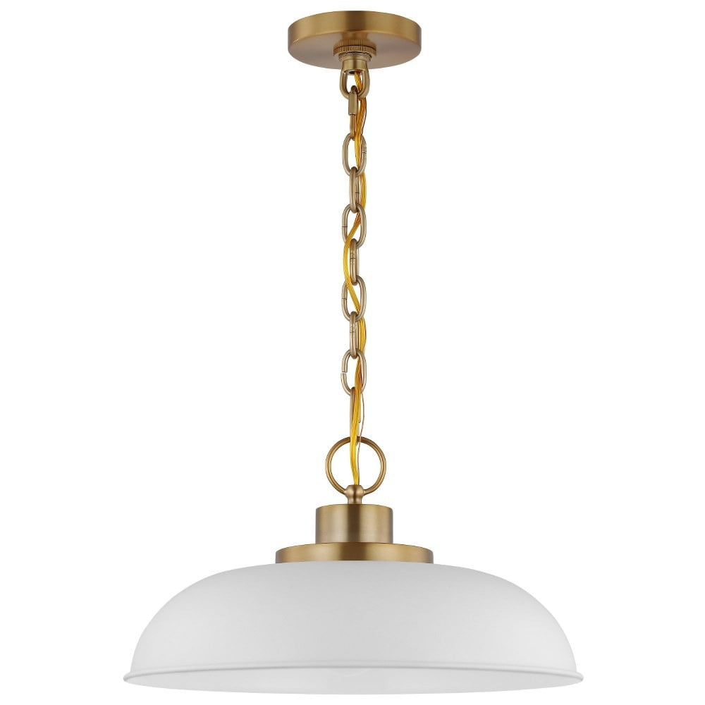 Nuvo Lighting Colony 1 Light Small Pendant Matte White with Burnished Brass