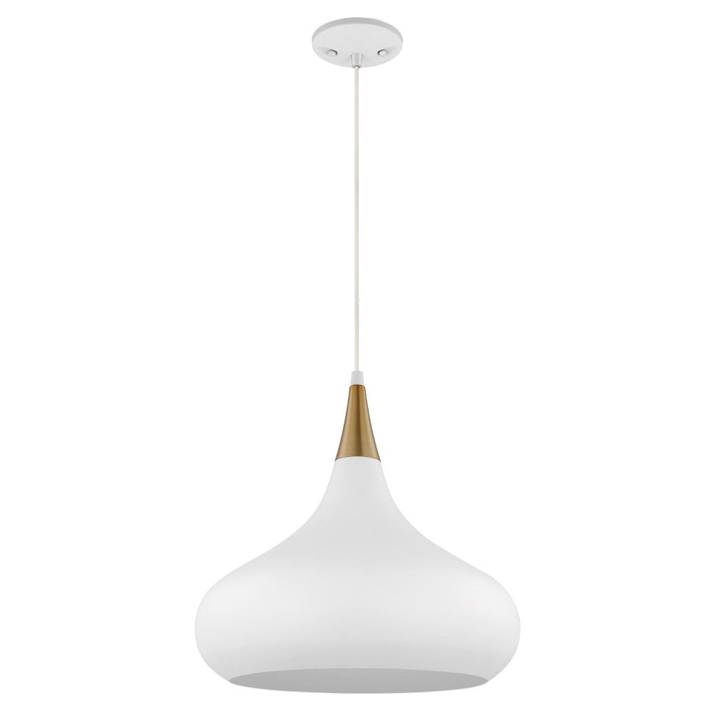 60/7515-Nuvo Lighting-Phoenix - 1 Light Medium Pendant In Mid-Century Modern Style-14 Inches Tall and 14.13 Inches Wide-Matte White/Burnished Brass