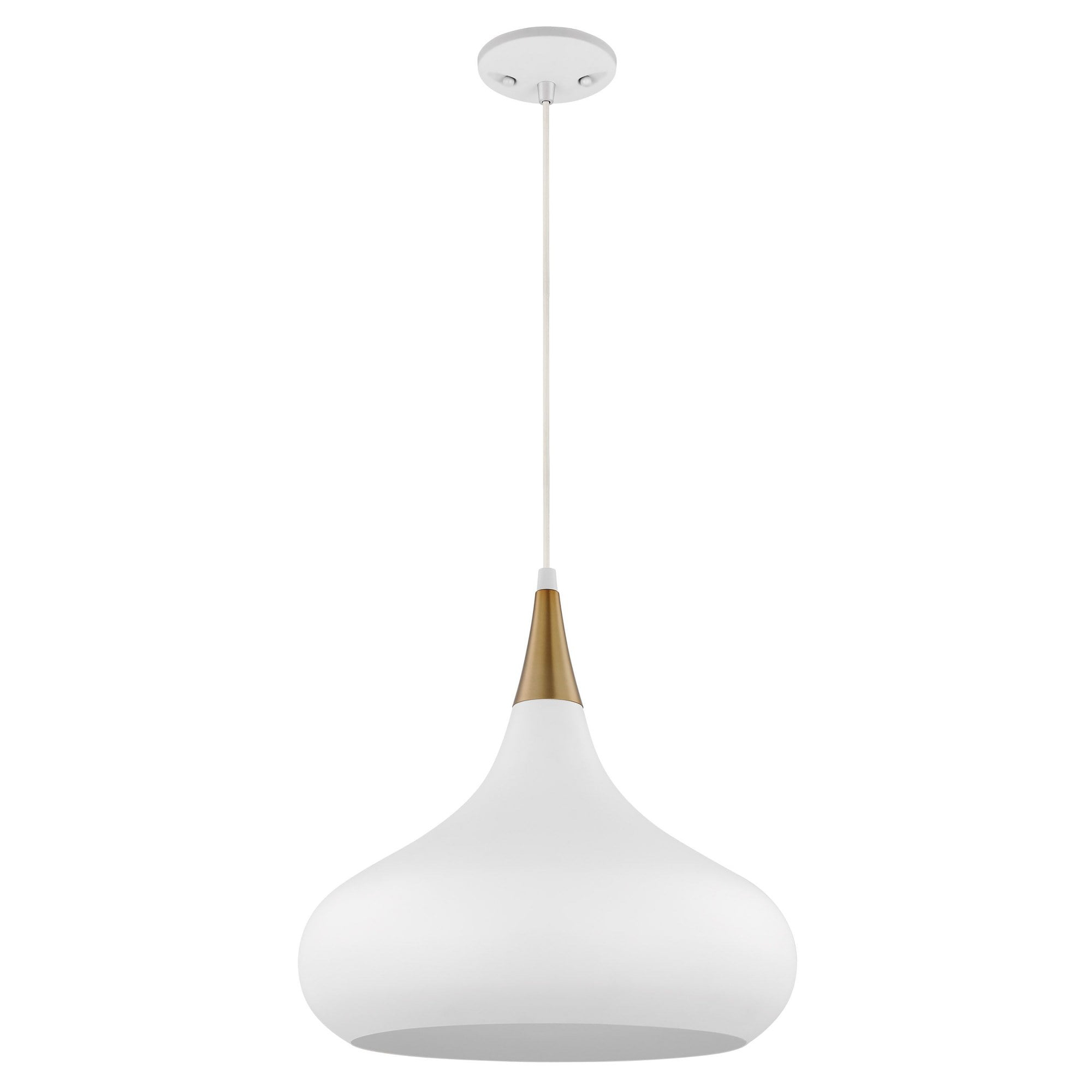 60/7515-Nuvo Lighting-Phoenix - 1 Light Medium Pendant In Mid-Century Modern Style-14 Inches Tall and 14.13 Inches Wide-Matte White/Burnished Brass