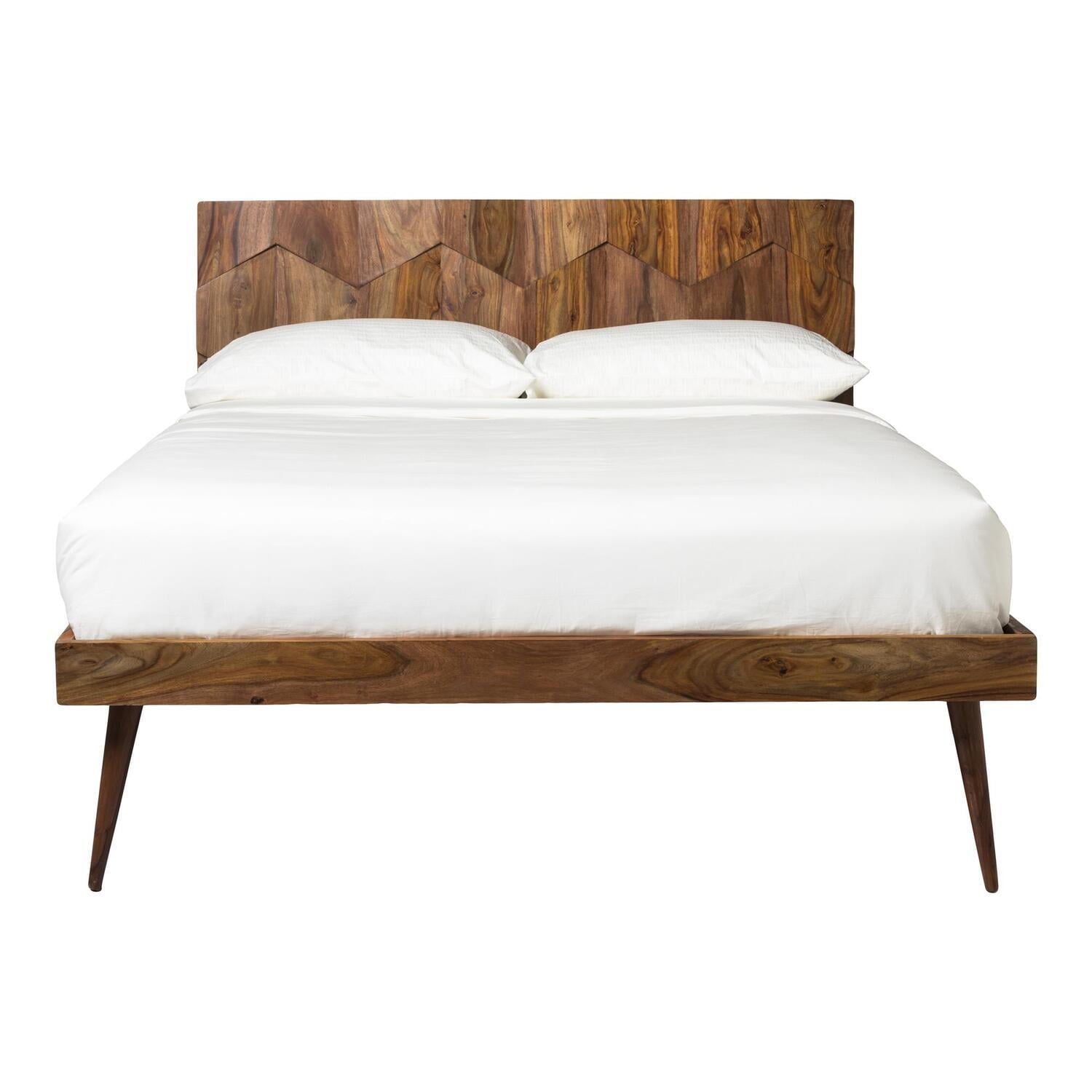 Deluxe Mid-Century Modern Sheesham Wood Queen Platform Bed with Storage