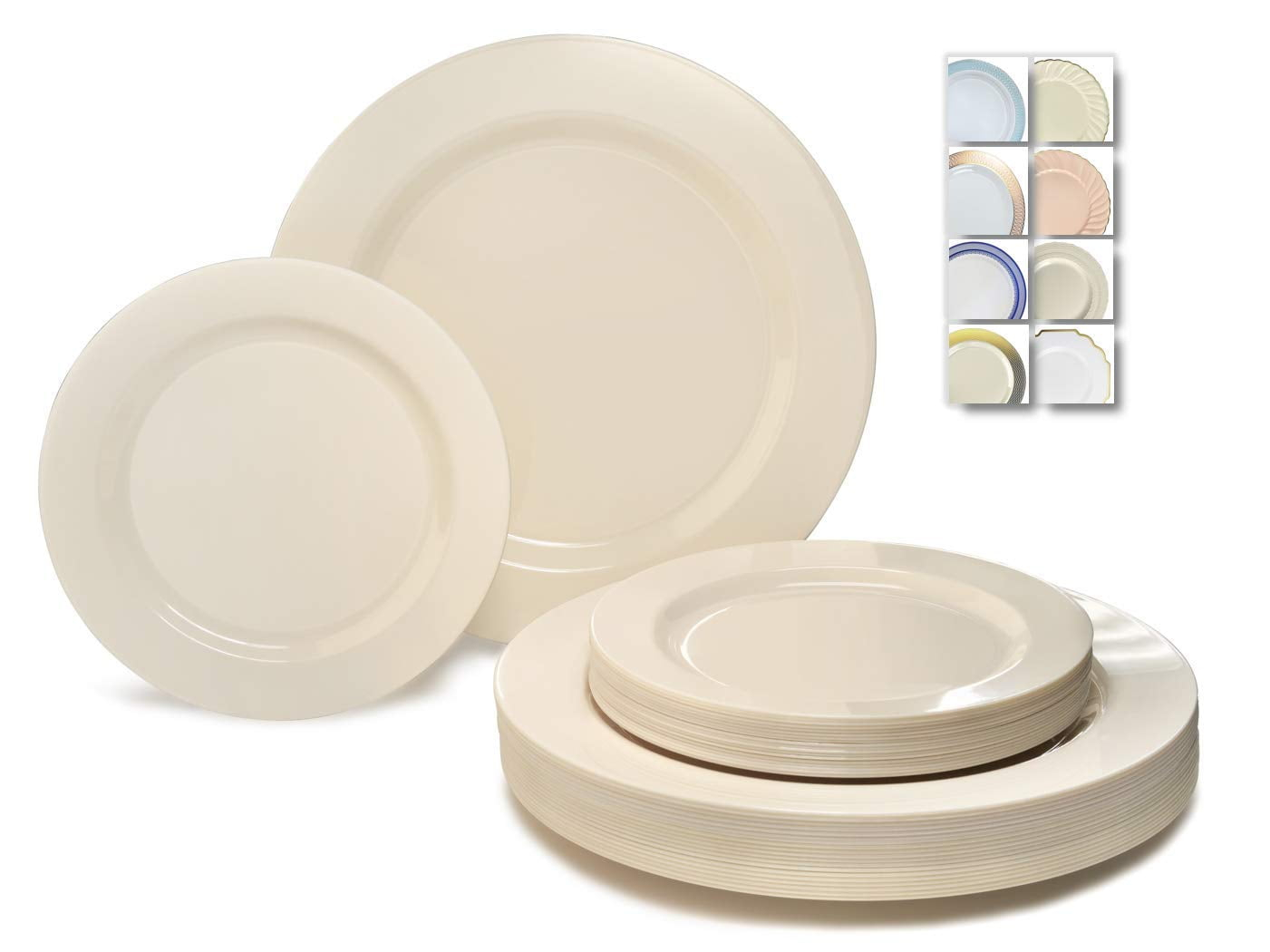 " OCCASIONS " 50 Plates Pack (25 Guests)-Heavyweight Wedding Party Disposable Plastic Plate Set -25 x 10.5'' Dinner + 25 x 7.5'' Salad/Dessert plates (Plain Ivory)