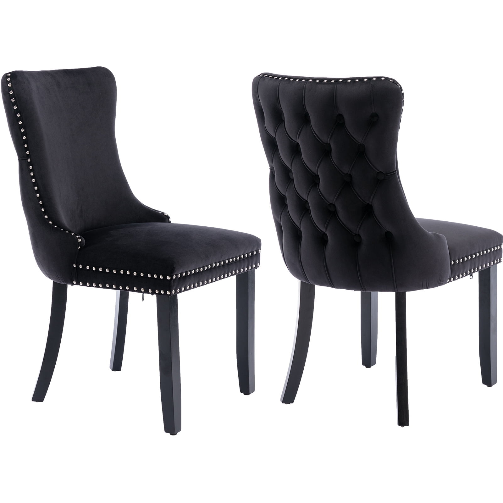 ODUSE-DAILY Black Velvet Dining Chairs Set of 2, Kitchen & Dining Room Chairs, Sillas De Comedor, Nailheads Tufted, Velvet Upholstered, Solid Wood (Black, 2 Pcs)