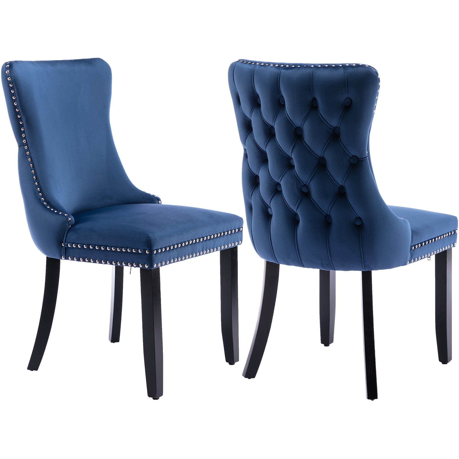 LegaHome Dining Chairs Set of 2, Velvet Upholstered Dining Chair with Nailhead Trim&Solid Wood Legs, Button Padded Dining Chairs Set for Kitchen Dining Room Living Room, Blue