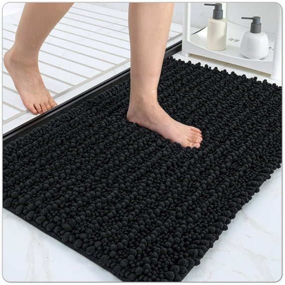 Luxury Chenille Bathroom Rug Mat, Extra Soft Thick Absorbent Shaggy Bath Rugs, Non-Slip Machine Wash Dry Plush Bath Mats for Bathroom, Shower, and Tub (24"x16", Light Grey)