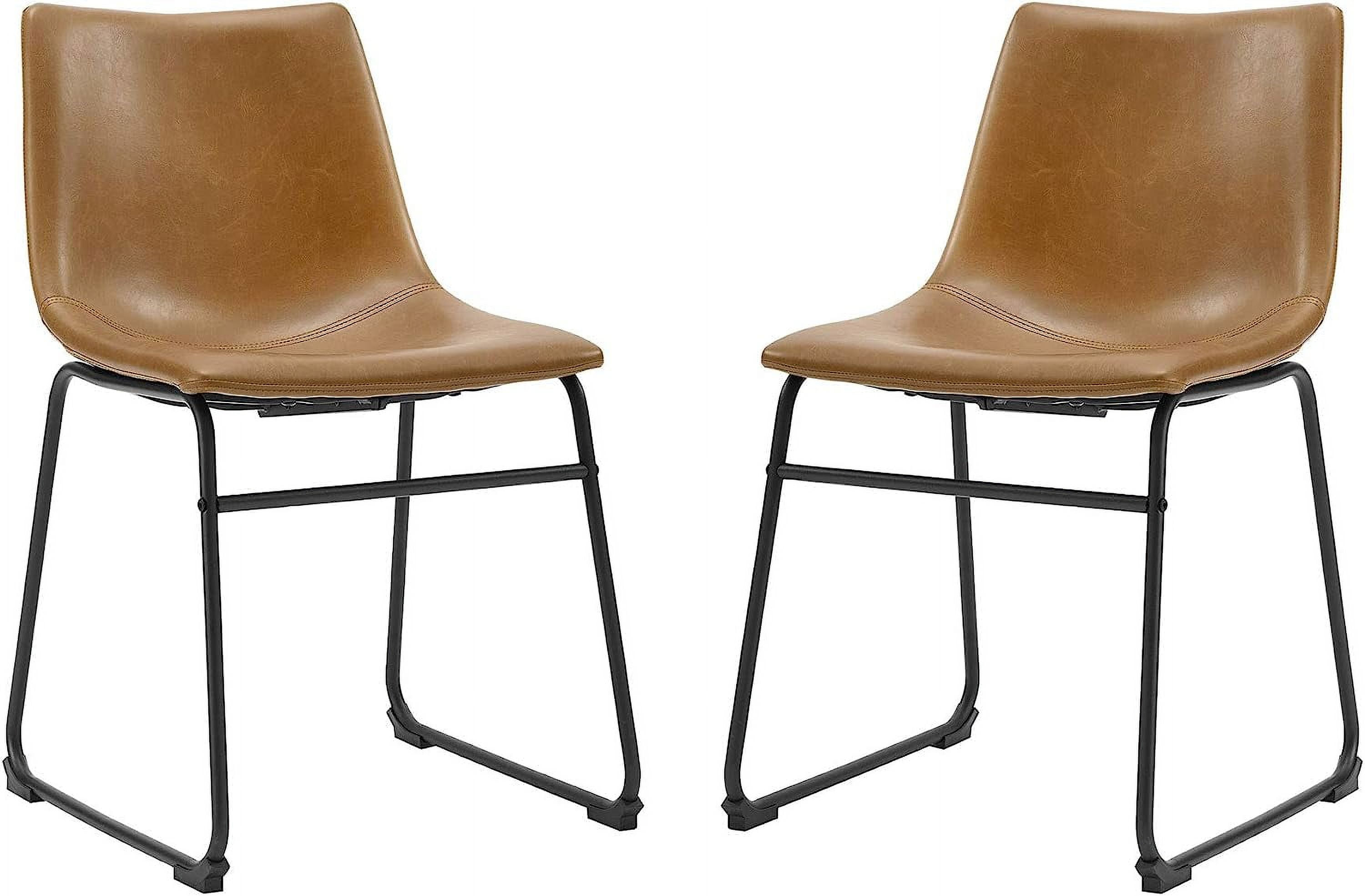 ONKER  Douglas Urban Industrial Faux Leather Armless Dining Chairs, Set of 2, Whiskey Brown