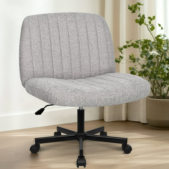 Orange Factory Criss Cross Chair with Wheels, Armless Cross Legged Office Desk Chair, Wide Comfy Vanity Rolling Swivel Modern Comfortable Fabric Computer Task Chairs for Home Office (Grey)