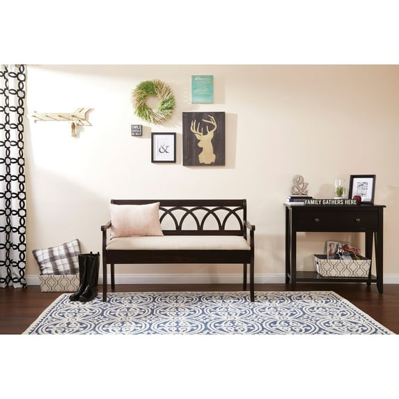 OSP Home Furnishings Coventry Storage Bench in Antique Black Frame and Beige Seat Cushion K/D