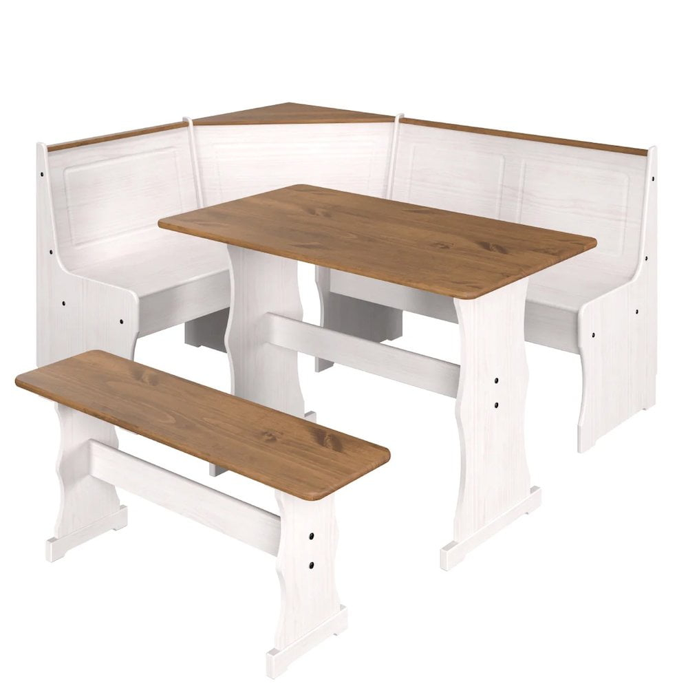 OS Home and Office Furniture Solid Pine Corner Dining Booth in White