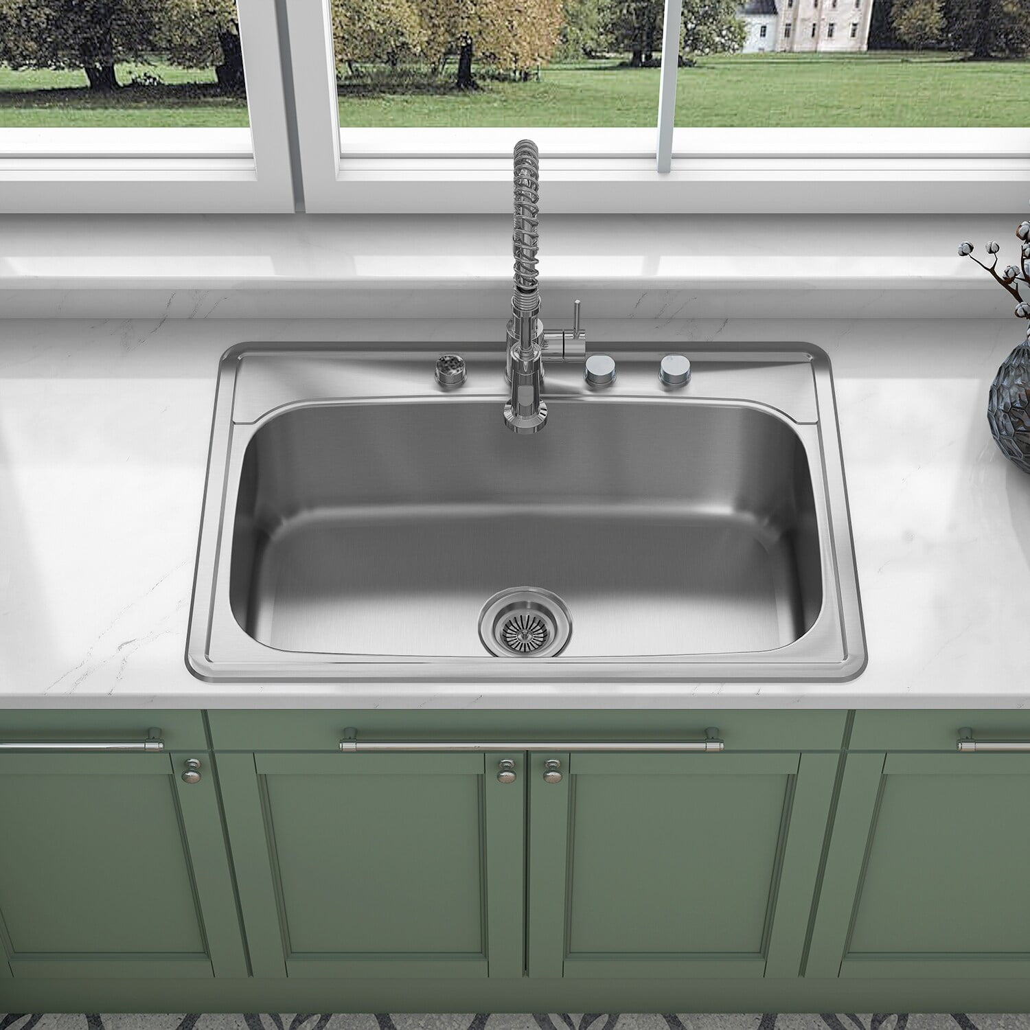 OSC Sinber Drop in Single Bowl 304 Stainless Steel Kitchen Sink 33" x 22" x 9"(Sink Only) - Silver