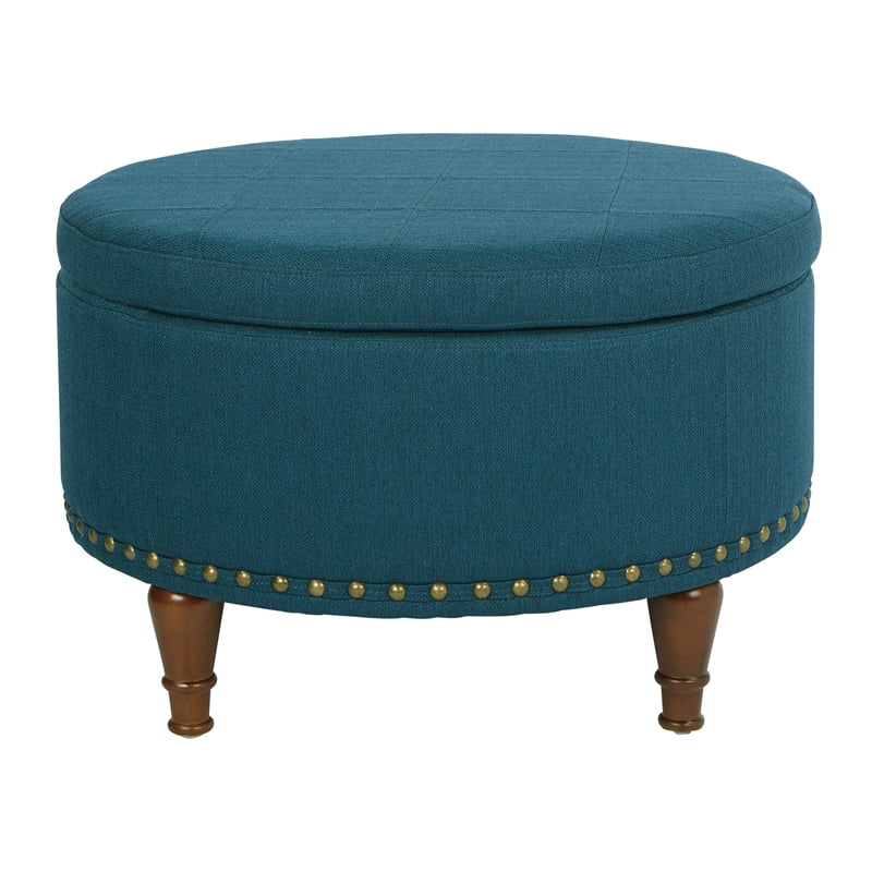 OSP Home Furnishings Alloway Storage Ottoman in Azure Fabric with Antique Bronze Nailheads