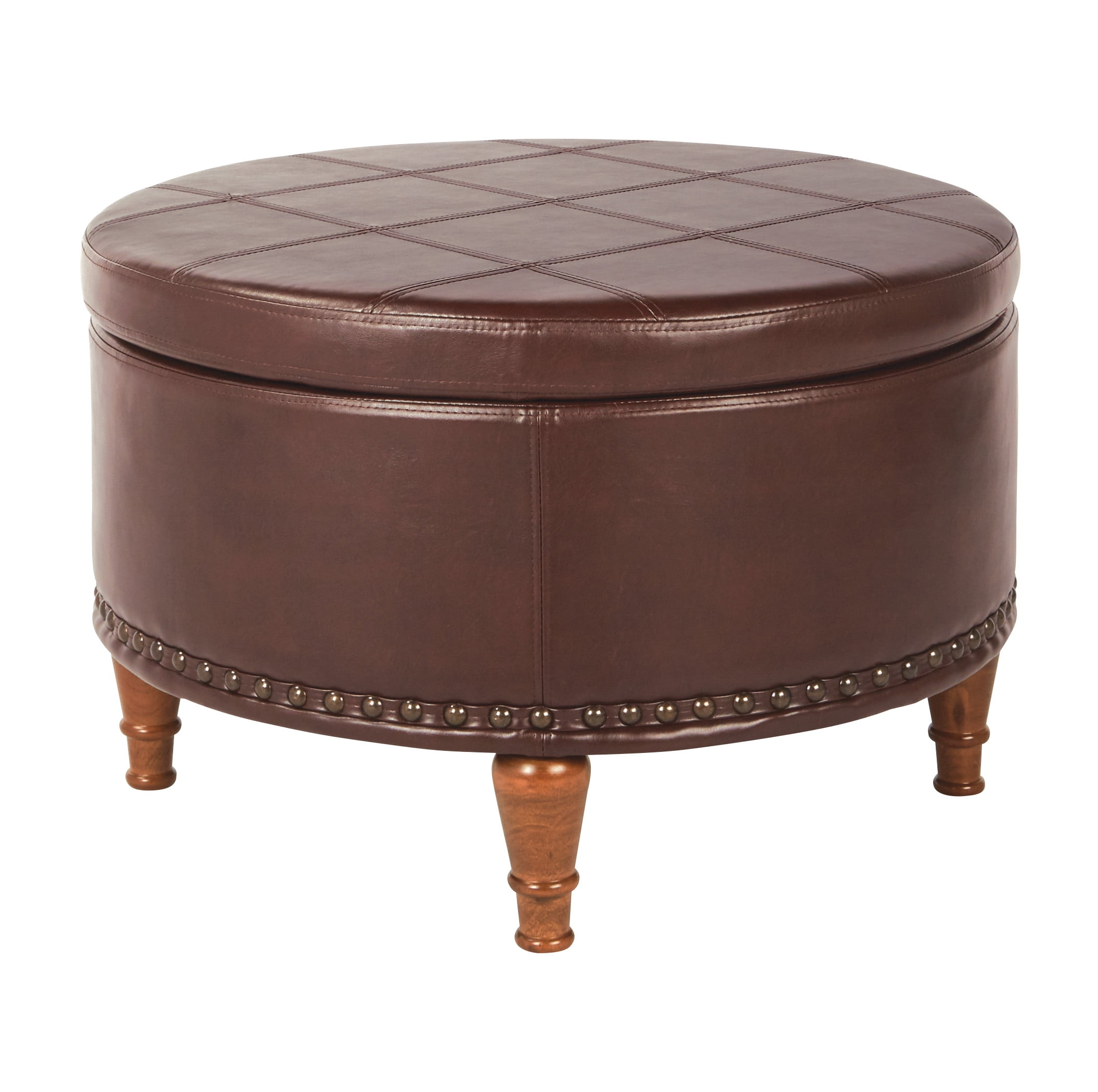 OSP Home Furnishings Alloway Storage Ottoman in Espresso Faux Leather with Antique Bronze Nailheads