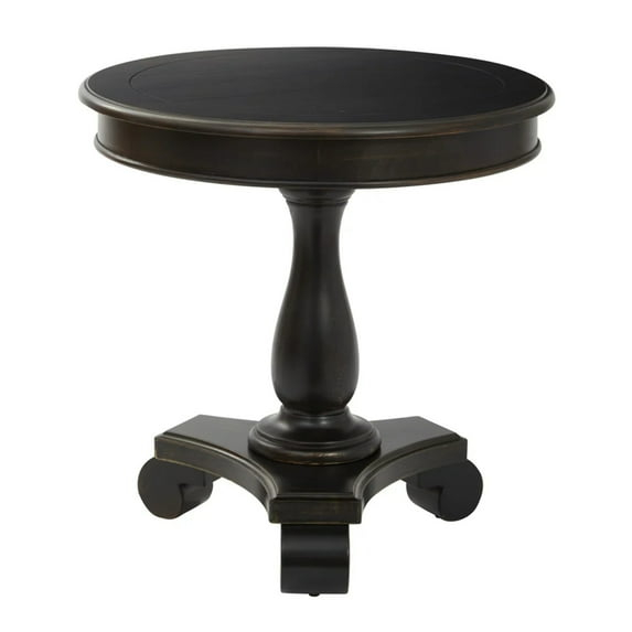 OSP Home Furnishings Avalon Hand Painted Round Accent table in Antique Black Finish