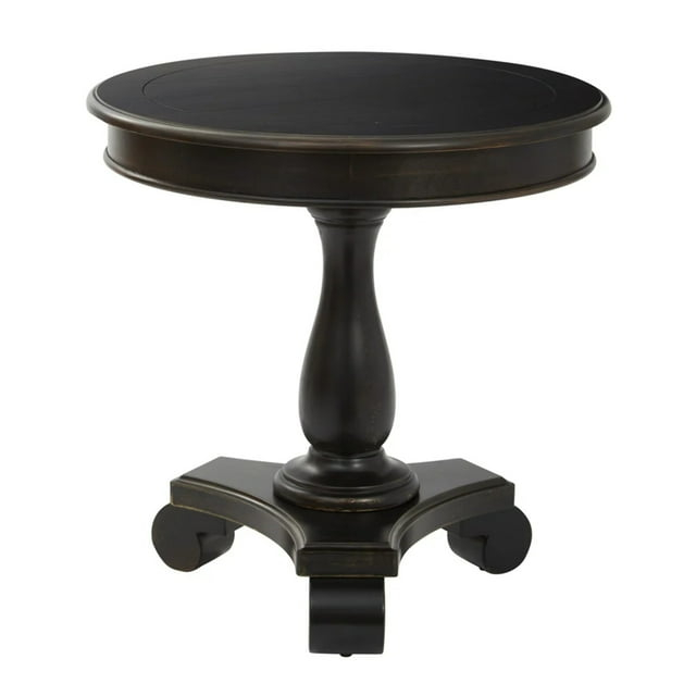 OSP Home Furnishings Avalon Hand Painted Round Accent table in Antique Black Finish
