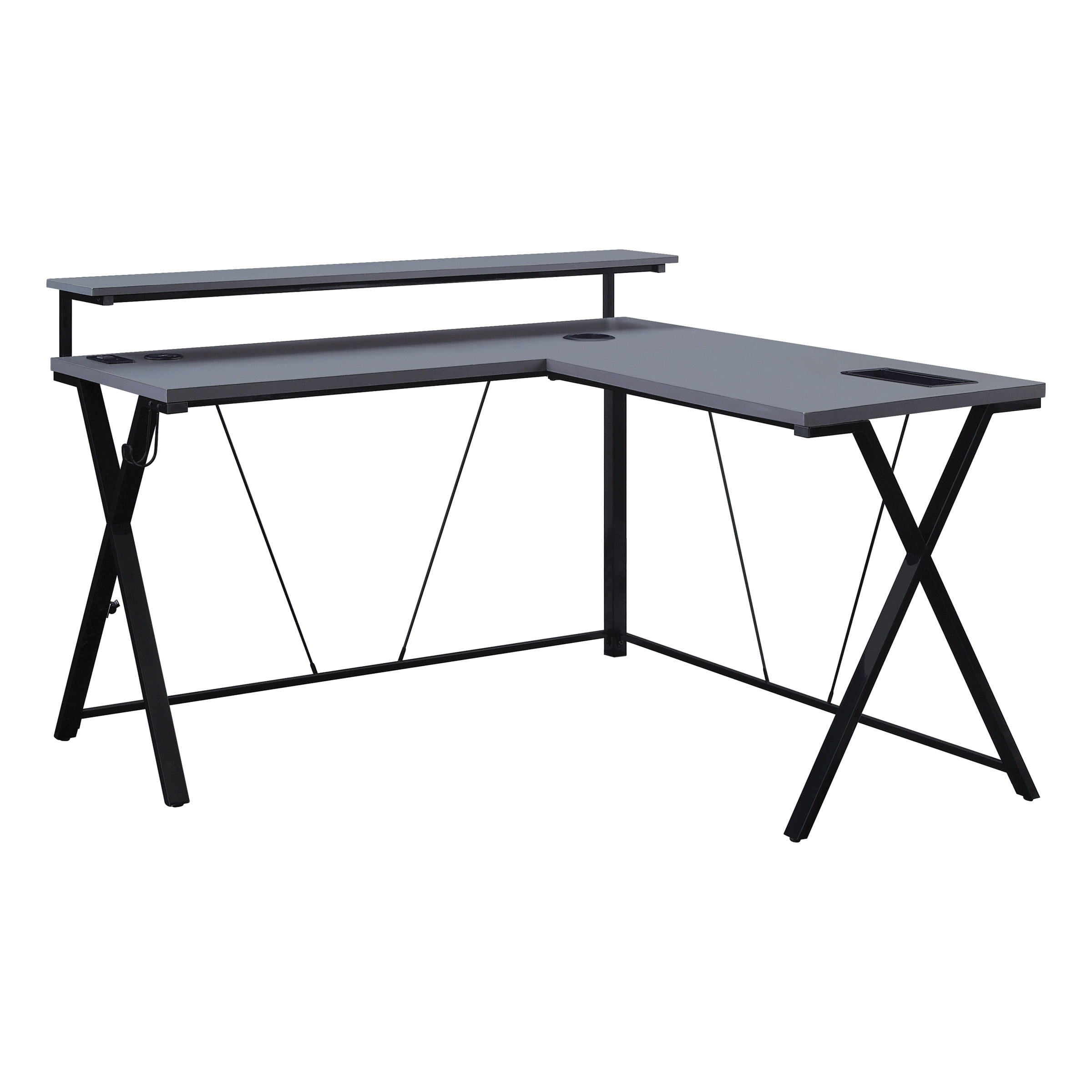 OSP Home Furnishings Checkpoint Battlestation L shaped Gaming Desk with RGB LED Lights