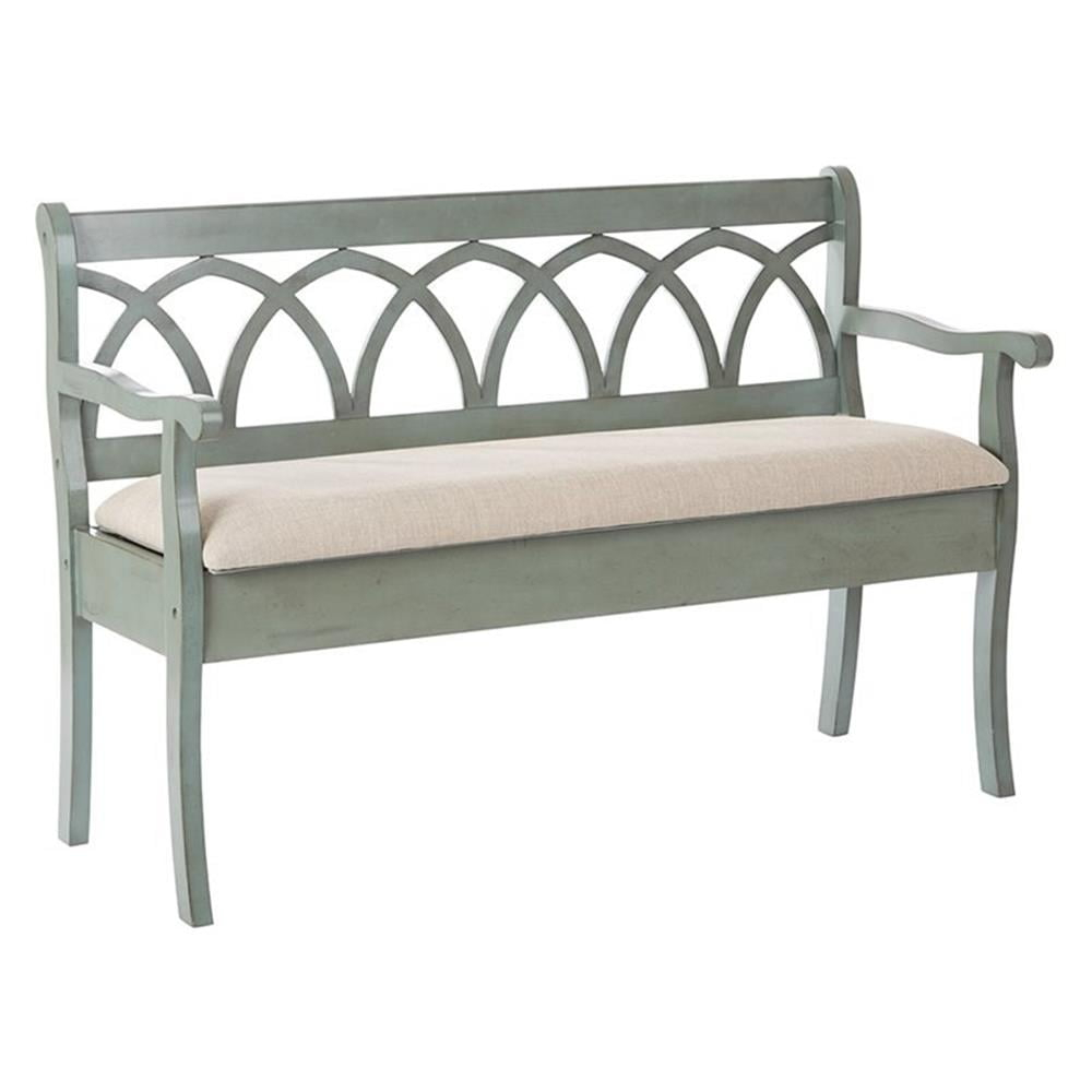 OSP Home Furnishings Coventry Storage Bench in Antique Sage Frame and Beige Seat Cushion K/D
