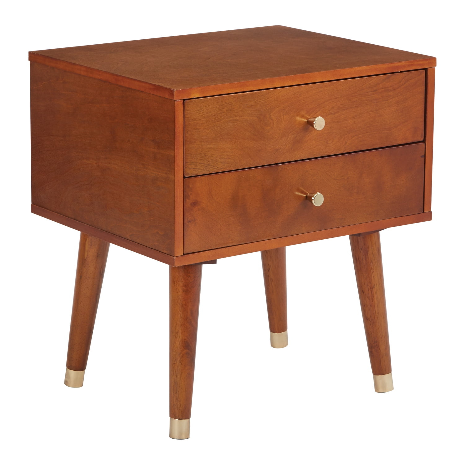OSP Home Furnishings Cupertino Side Table w/ 2 Drawers in Light Walnut Finish and K/D Legs