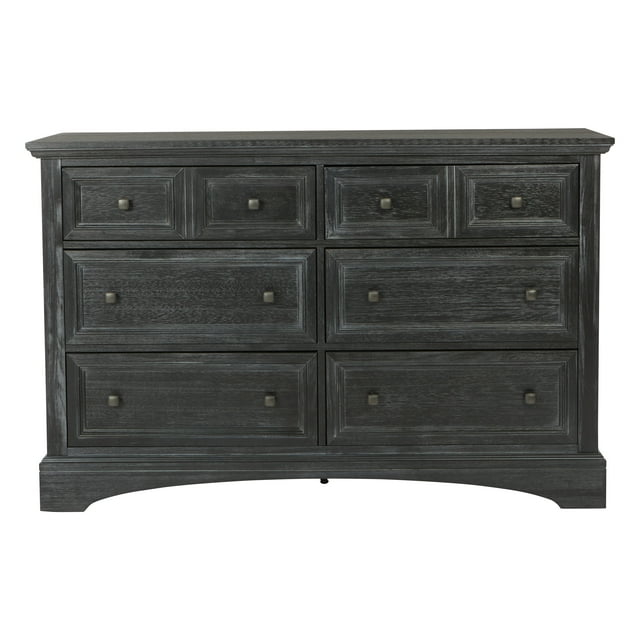 OSP Home Furnishings Farmhouse Basics 6 Drawer Dresser 2/CTN in Rustic Black Finish