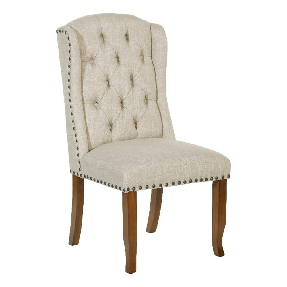 OSP Home Furnishings Jessica Tufted Wing Chair in Linen Fabric