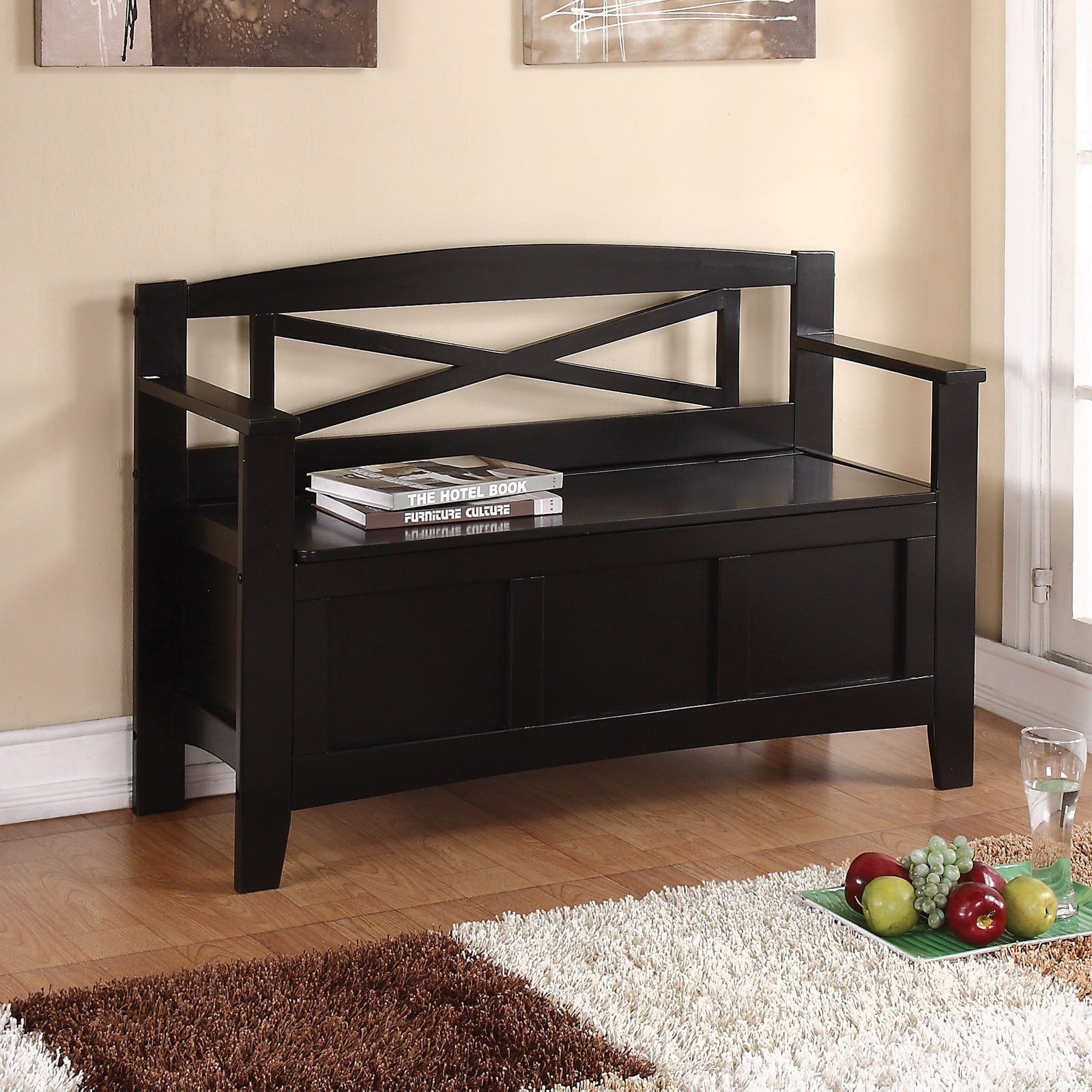 OSP Home Furnishings Metro Solid Wood  Entry Way Bench in Black