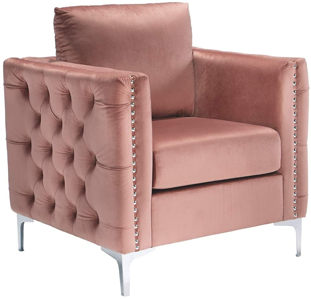 OUWI Lizmont Modern Glam Accent Chair with Nailhead Trim, Pink