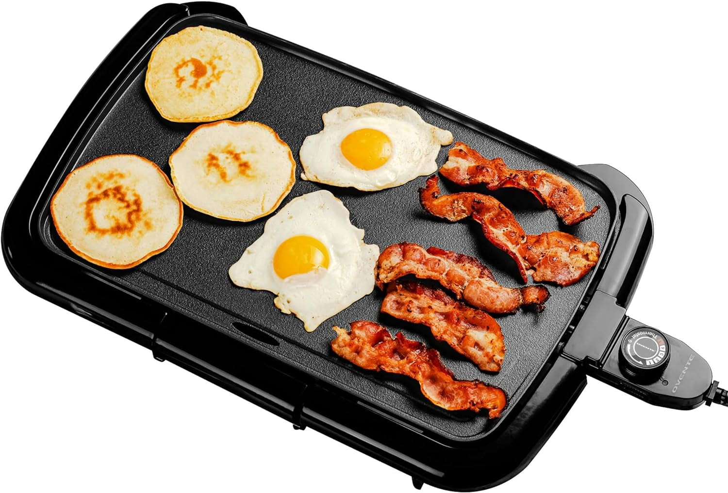 OVENTE Electric Griddle with 16" x 10" Flat Non-Stick Cooking Surface, Black GD1610B