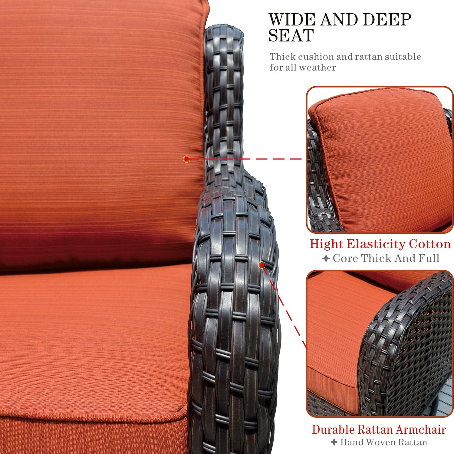 OVIOS  8-piece Rattan Wicker Patio Furniture Set Swivel Rocking Chair Set Red/Orange