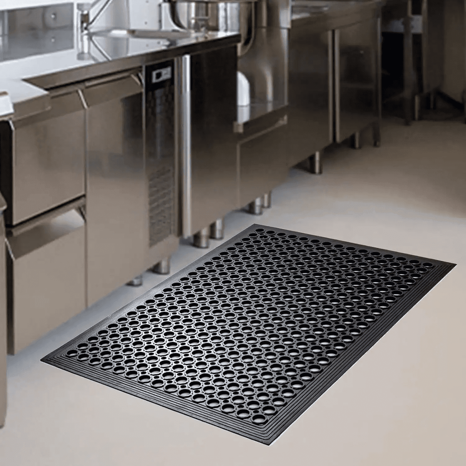 OVYEOFR 60" x 36" Rubber Floor Mat Doormat Indoor/Outdoor, Commercial Drainage Kitchen Floor Mat Anti-Fatigue Non-Slip Mat for Restaurant Bar Bathroom Garage, Black